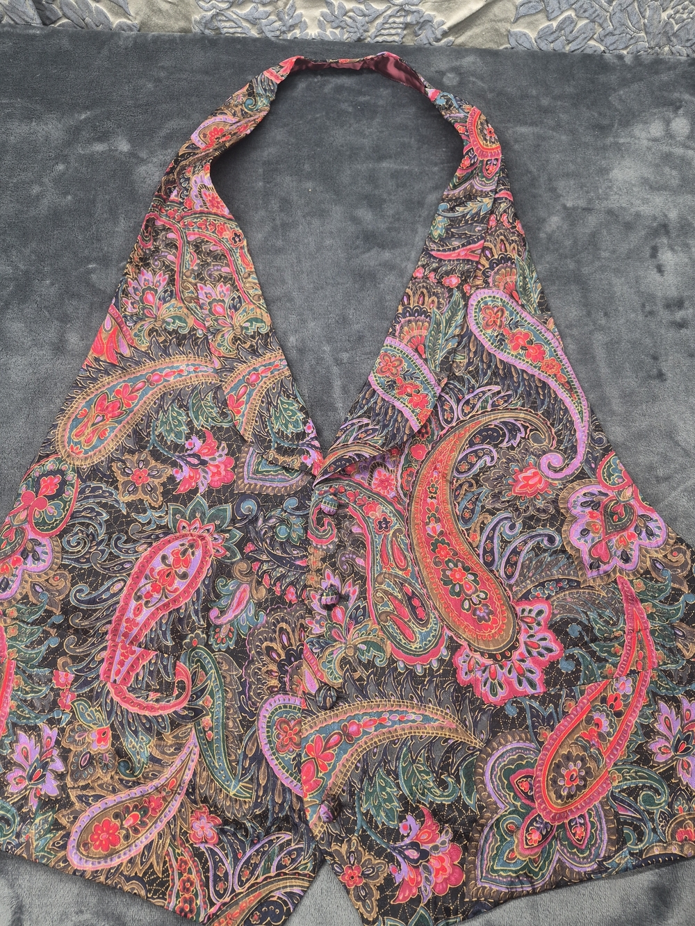 Vintage Style Tapestry Waistcoat Vivrant Multi Colored Paisley Hand Made XL